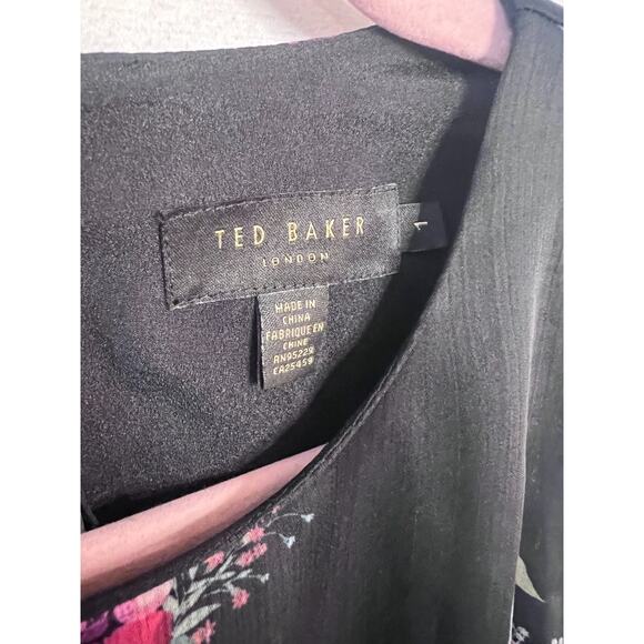 Ted Baker Midi Dress Size 1 Black With Floral Print Chic Classy - Picture 4 of 5